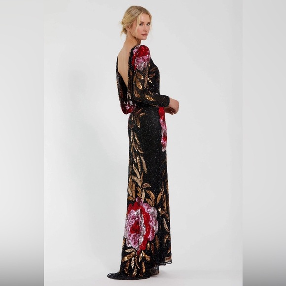 NWT Mac Duggal Black 4566 Embellished Floral Long Sleeve Gown 14 - Picture 2 of 12